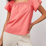 Rails Sonora Blouse Womens Small Spiced Coral Flutter Sleeve Smocked Sq Neck Photo 0