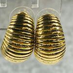 Half Hoop Vintage Pierced Post Earrings Womens Gold Tone Ridged Ribbed Textured Photo 10