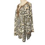 Carole Little Linen Blend Animal Print Tunic Plus Size 2X Sequin‎ Side Slit Boho Tan Photo 3