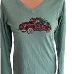 Life is Good  Crusher T Shirt Christmas Red Truck V Neck Long Sleeve Festive Photo 0