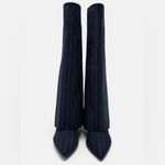 ZARA Tall Fabric Boots Striped Gaiter detail Pointed toe Blue/White Size 35 NEW Photo 3