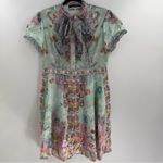 Dalia Macphee dress mint storybook whimsical print sz XL neck tie pearl buttons Green Photo 1