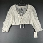 For Love & Lemons  Loretta Cropped Blouse Womens XL White Lace Floral Top NWT Photo 0