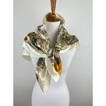 Ivory Gold Paisley Floral Satin Scarf Square Retro Boho Lightweight Wrap Yellow Photo 7