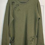 Rustic Dime Women’s Distressed Sweater, Olive Green, Large Green Photo 0