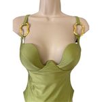 Olive green one piece swimsuit gold tone metal accents size small Green Photo 1
