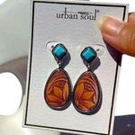 Urban Soul Earrings Blue Studs Brown Floral Teardrop silver tone Photo 0