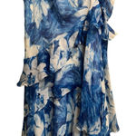 Ralph Lauren Lauren  Blue White Floral Ruffle Silk‎ Skirt Women's Size Large Photo 0