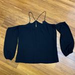 EXPRESS  Cold Shoulder Top Womens Size Small Long Sleeve Blouse Black Fringe Trim Photo 3