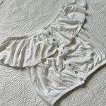 We The Free  Small Ivory Off The Shoulder Crop Top Ruffle Button Linen Photo 2