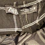 ZARA  Plaid Flat Front Elastic Waist Slim Cropped Pants Pockets XS Black White Photo 7