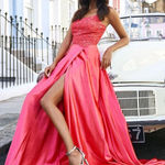 Sherri Hill 53648 Coral Satin Sequin Lace Sleeveless Prom Gown Size 8 NWT Photo 0