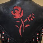 Red Rose Inlaid Suede Black Fringed Real Leather Biker Vest Lace Sides Small Photo 6