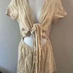 Princess Polly Tan Tie-Front Linen Blend Romper Photo 0