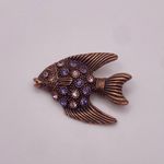 1928 Jewelry Koi Fish Brooch – Bronze Tone w/ Purple & Clear Rhinestones – NOS Brown Photo 1