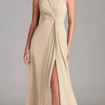 Azazie NEW Brooke Bridesmaids Dress Champaign Sz A14 One Shoulder Aline Chiffon Photo 0