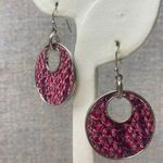 Purple Snakeskin Dangle Earrings Boho Round Silver Tone Drop Trendy Jewelry Photo 3