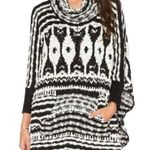 Free People  Sz M Poncho Sweater Rosie Lee Cowl Neck Chunky Knit Oversized Aztec Photo 0
