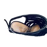 Cathy Jean  Strappy Black Heel Stiletto Shoe Velvety See-through‎ Open Toe sz 6 Photo 6