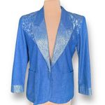 Vintage Jordana Petite Blazer Denim Silver Dots Abstract Art Oversized Western Blue Size undefined Photo 10