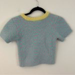 Ragged Jeans Eyelash Knit Squiggly Print Cropped Colorful Short Sleeve Sweater M Green Size M Photo 4