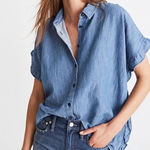 Madewell Central Shirt in Roberta Indigo Ruffle Oversized Chambray Size XL Photo 0