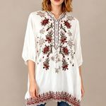Johnny Was NWOT  Embroidered Floral Bohemia Long SHIRT Tunic Blouse Sz S Photo 0