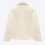 ZARA  Bloggers‎ Favorite Oyster White Lapel Collar Buttoned Cotton Blazer Sz L Photo 7