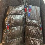 ZARA  Women Black Shiny Puffer Hooded Jacket Teddy Fleece Contrast Zip Size XS Photo 4