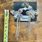 NWT nOir Iridescent Crystal Butterfly Clear Rhinestone Dangle Statement Earrings Silver Photo 2