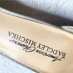 Badgley Mischka  Silver Glitter Rhinestone Embellished  Ankle Strap Block Heels Photo 10