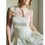 90s Cream Prom Dress Strapless Brocade Size M Fairy tale Coquette Ballerina Gold Size M Photo 5