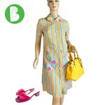 VINTAGE 1960'S DEAD STOCK ORANGE, BLUE & PINK STRIPES & FLORAL HOUSE DRESS NWT S Yellow Photo 1