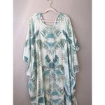 Vacances Beach Swim Coverup Palm Leaf 100% Silk Cream Caftan kimono resortwear Blue Size undefined Photo 8