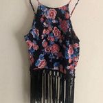 Forever 21 Strappy floral black tank top with fringe size M Photo 0