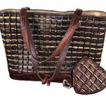 Brighton Woven Textured Leather Handbag Tote Double Handles Matching Wallet Photo 0