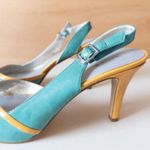 Bandolino y2k turquoise and yellow sling back pumps with open toe Photo 2