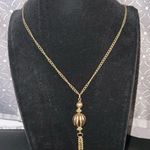Bronze tone ball and tassel necklace 22” chain 4” pendant Edwardian Renaissance Gold Photo 0