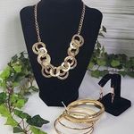 Gold Chain with Circle Necklace Matching Earrings and Bangle Set Photo 0