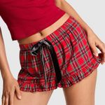 PINK - Victoria's Secret 🎄PINK VICTORIA’S SECRET Flannel Pajama Shorts Bright Red Forest Green Plaid S Photo 1