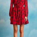Saloni Tilly Ruffle Bib 100% Silk Long Sleeve Dress in Cherry Bows Red Photo 14