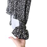 SheIn Black Cottagecore Boho Floral Ruffle Tie Front Crop Top V Neck Blouse L Photo 4