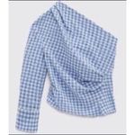 ZARA 🆕  gingham plaid one shoulder blouse top blue white small stretchy Photo 4