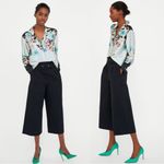 ZARA Floral Polka Dot Silky Satin Button Down Blouse Size XS Pearlescent Photo 12