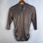 By & By Scrunched Waist Metallic Shimmer Keyhole Neckline Top Size Small Brown Photo 1
