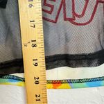 Vintage Y2K Style N&B Black Mesh Sleeve Butterfly Blouse Womens M Colorful Sheer Yellow Size M Photo 2