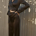 AREA NYC NWT Cassidy Black Silk Satin Crossover Front Jumpsuit Size 4 Photo 0