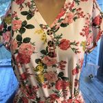 Bobbie & Brooks NWT Bobbie Brooks Pink Orange Floral Short Sleeve V Neck Belted Dress Small Photo 7