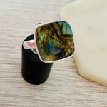Natural Carving Labradorite Madagascar Sterling Silver Ring Size 9 Blue Photo 5