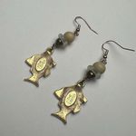 The Limited  Fish Charm Beaded Dangle Drop Pierced Earrings Gold Tone Photo 4